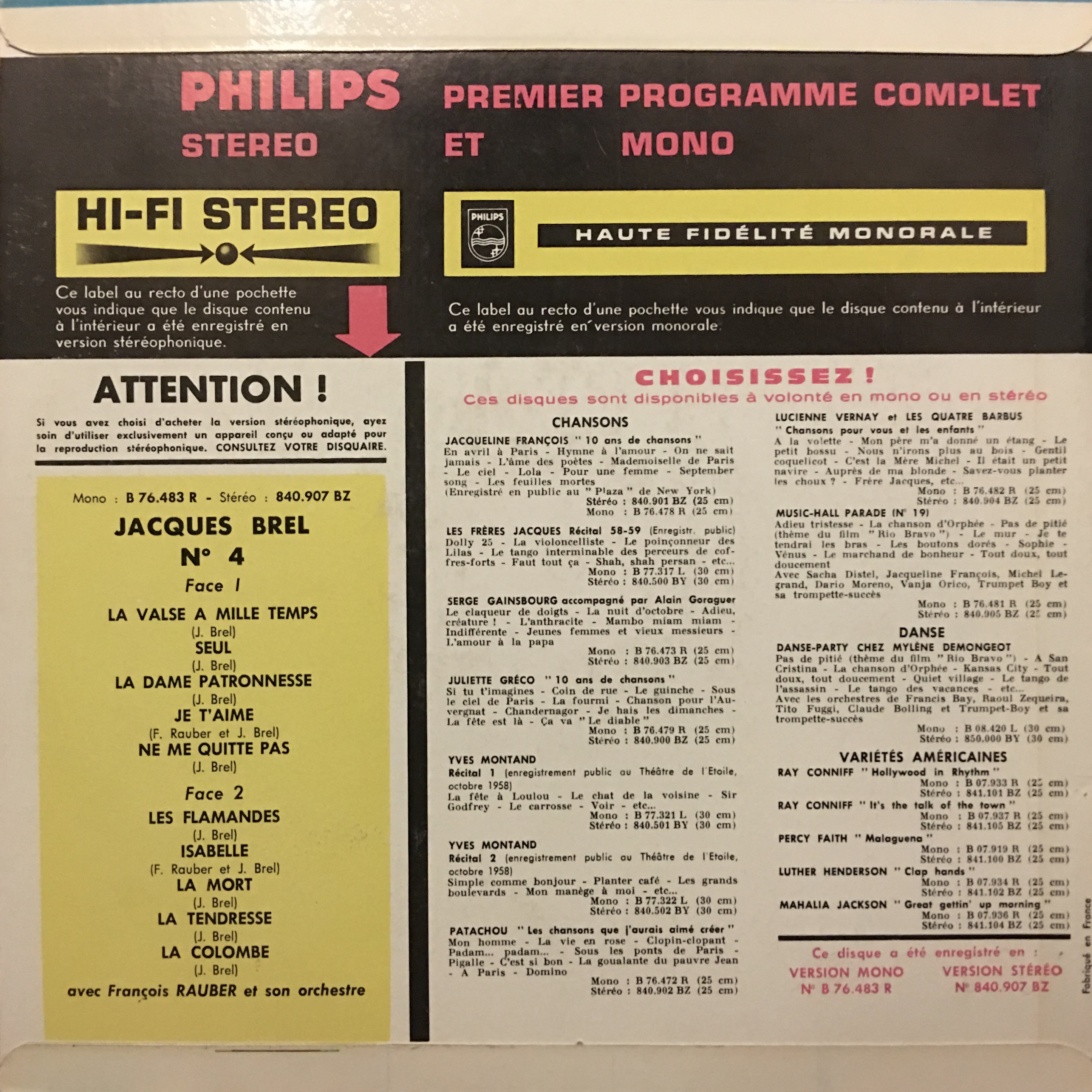 Jacques Brel, La Valse A Mille Temps, Back Cover